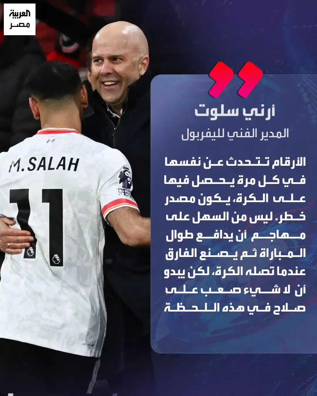 Image from العربية مصر: ⭕ الهولندي أرني سلوت المدير الفني لليفربول عن أداء صلاح في لقاء مانشست...