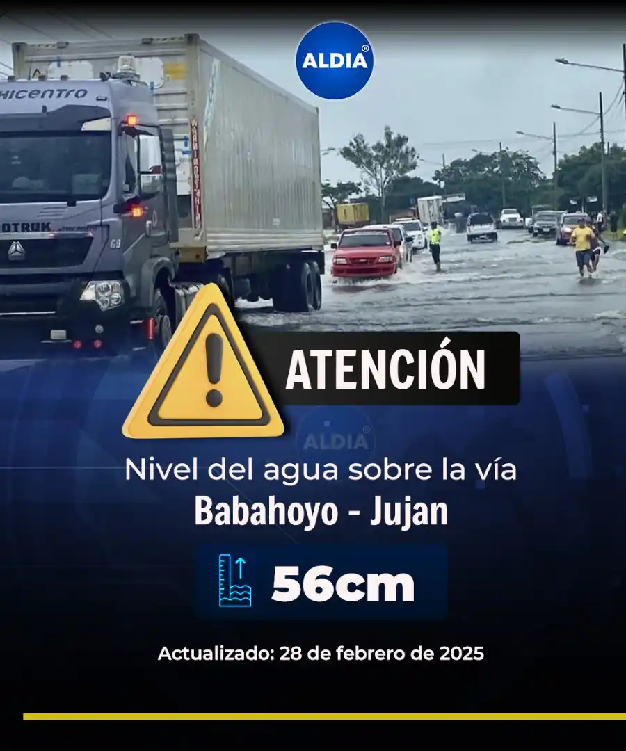 Image from ALDIA: Atención. Este es el nivel del agua en la carretera Babahoyo-Jujan. To...