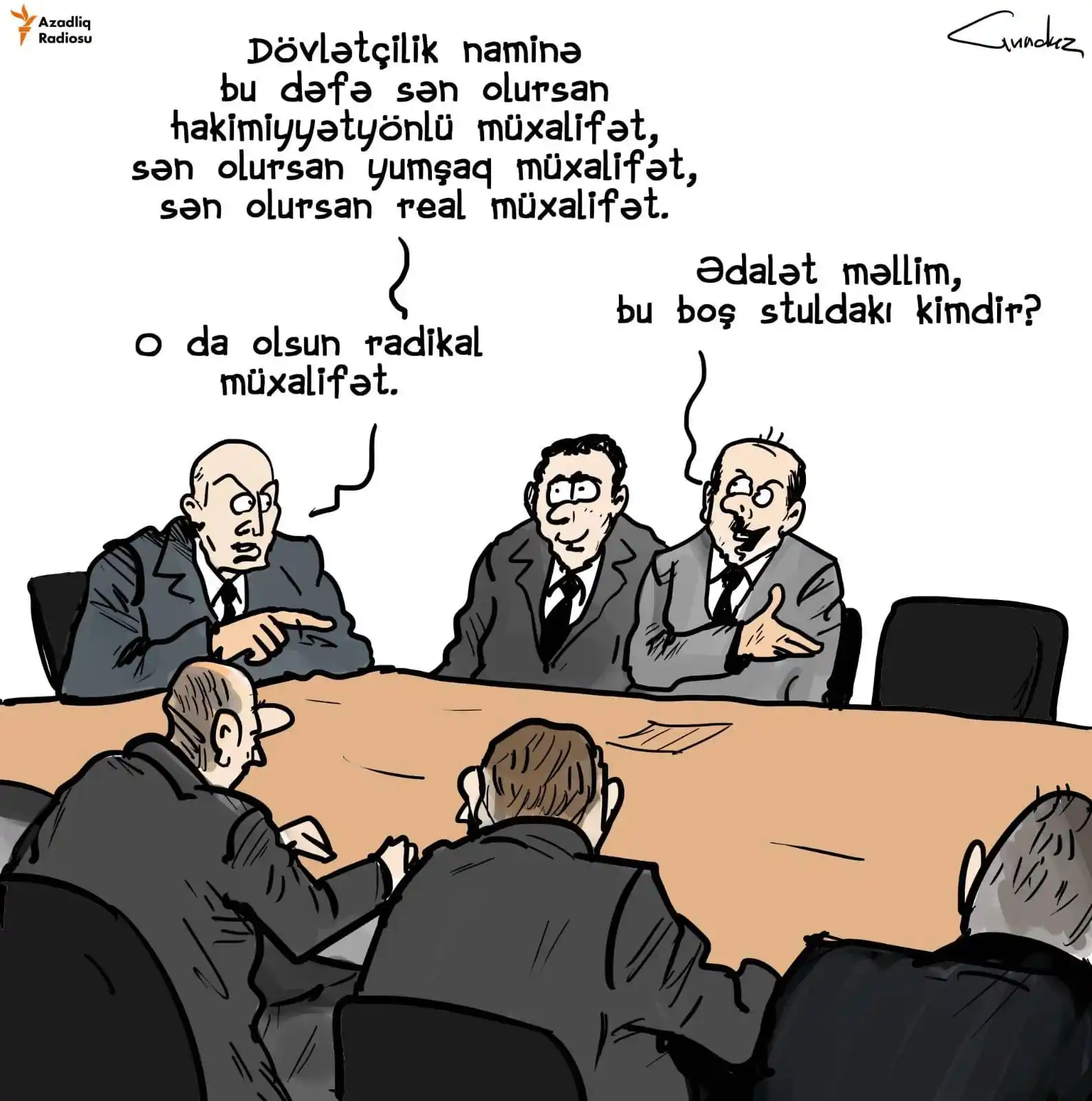 Image from AzadliqRadiosu: Dövlətçilik naminə — Gündüz Ağayevin karikaturası  Prezident Administr...