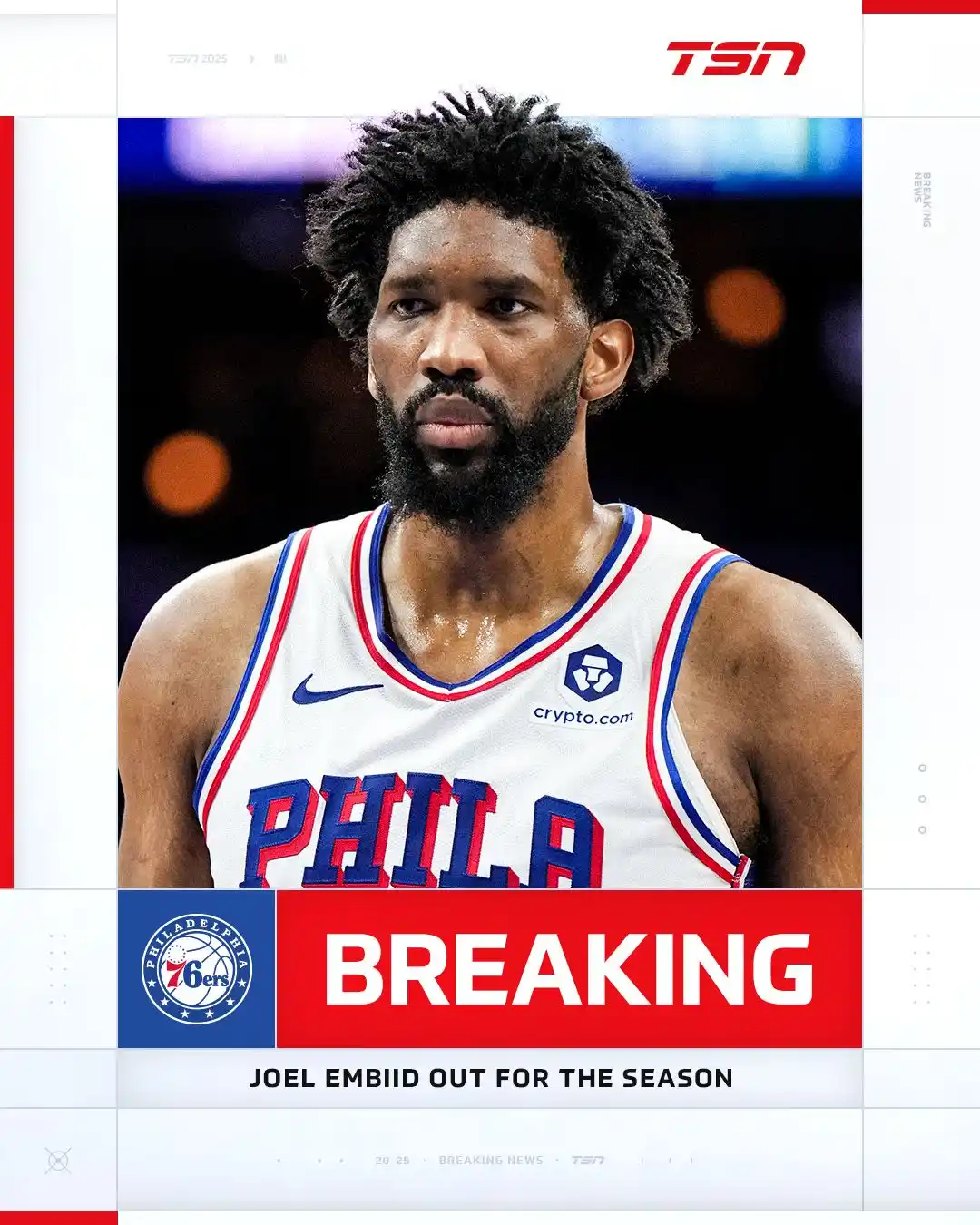 Image from BarDown: The Philadelphia 76ers announced on Friday that superstar centre Joel ...