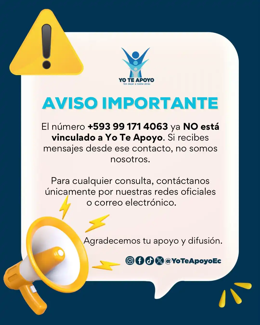 Image from Betza Informa 😉: 🚨 AVISO IMPORTANTE 🚨 El número +593 99 171 4063 ya NO está vinculad...