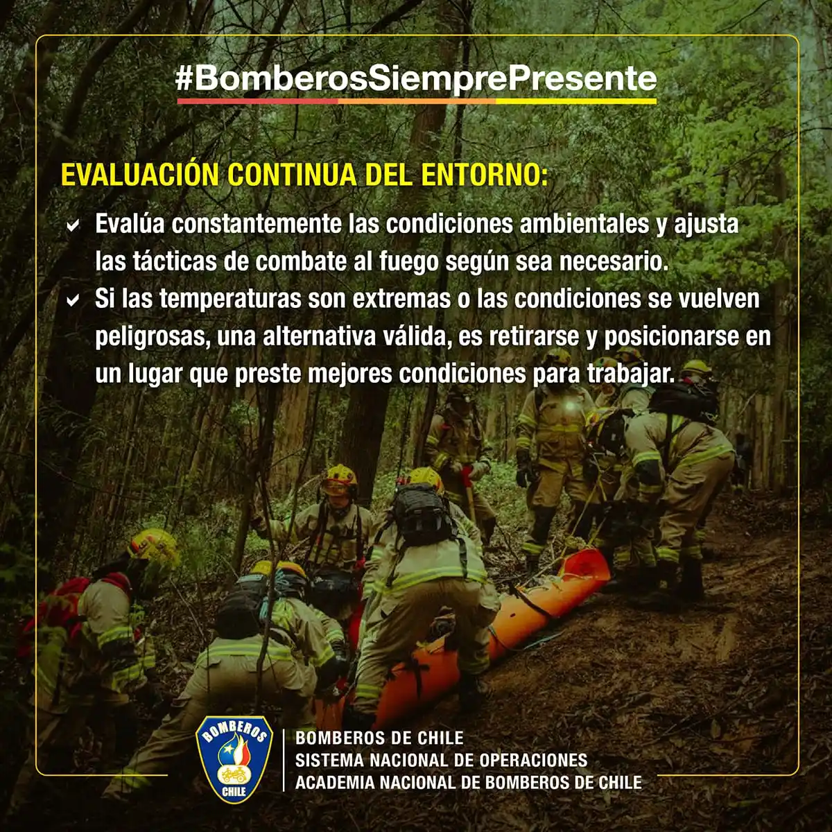 Image from Bomberos de Chile: 𝗘𝗩𝗔𝗟𝗨𝗔 𝗧𝗨 𝗘𝗡𝗧𝗢𝗥𝗡𝗢 | Durante el trabajo en <a class="tex...