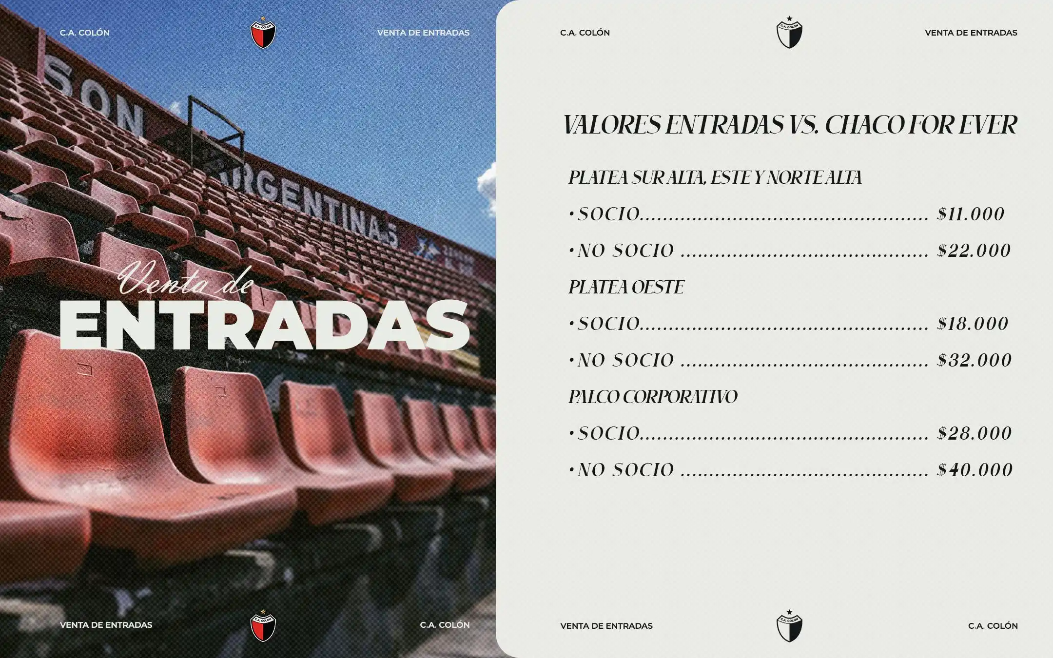 Image from 🔴⚫️ Club Atlético Colón ⭐️: Venta de entradas vs. Chaco For Ever 🎟️ ✅ Ya podes adquirir tu entra...