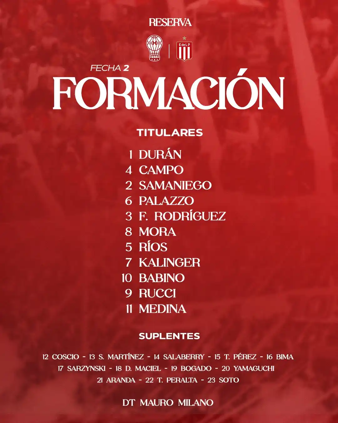 Image from Club Atlético Huracán: 💪 Así forma el equipo dirigido por Mauro Milano para recibir a <a cla...