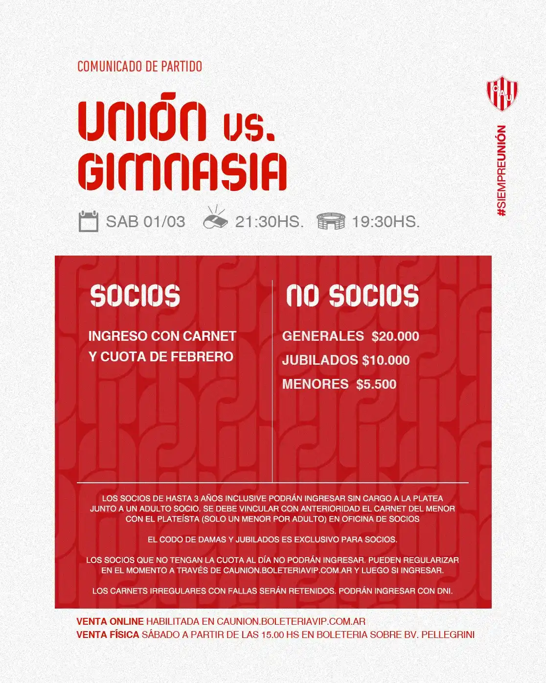 Image from Club Atlético Unión: Más info 🔗 https://www.clubaunion.com.ar/2025-02-26/ Venta online 🎟...