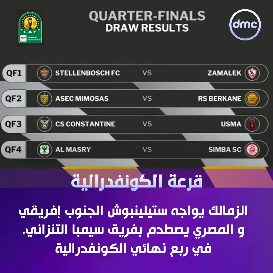 Image from dmc TV: الفارس الأبيض حامل اللقب يواجه ستيلينبوش الجنوب إفريقي 🏹⚪ والمصري الب...