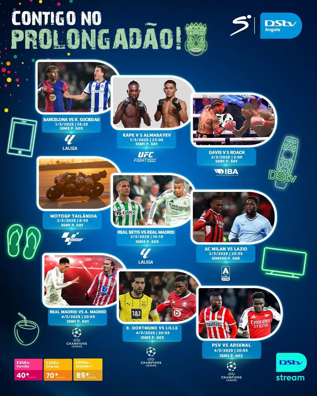 Image from DStv Angola: 🏝️ Vais passar o prolongado fora de casa e a programação de desporto ...