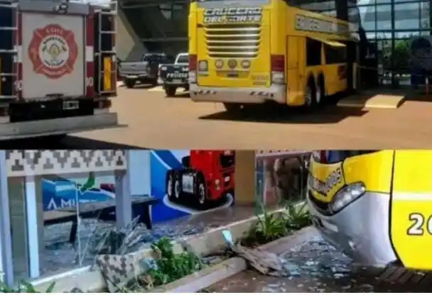 Image from El Misionerismo: *Ómnibus impactó contra el vidrio en la terminal* Un colectivo de la e...