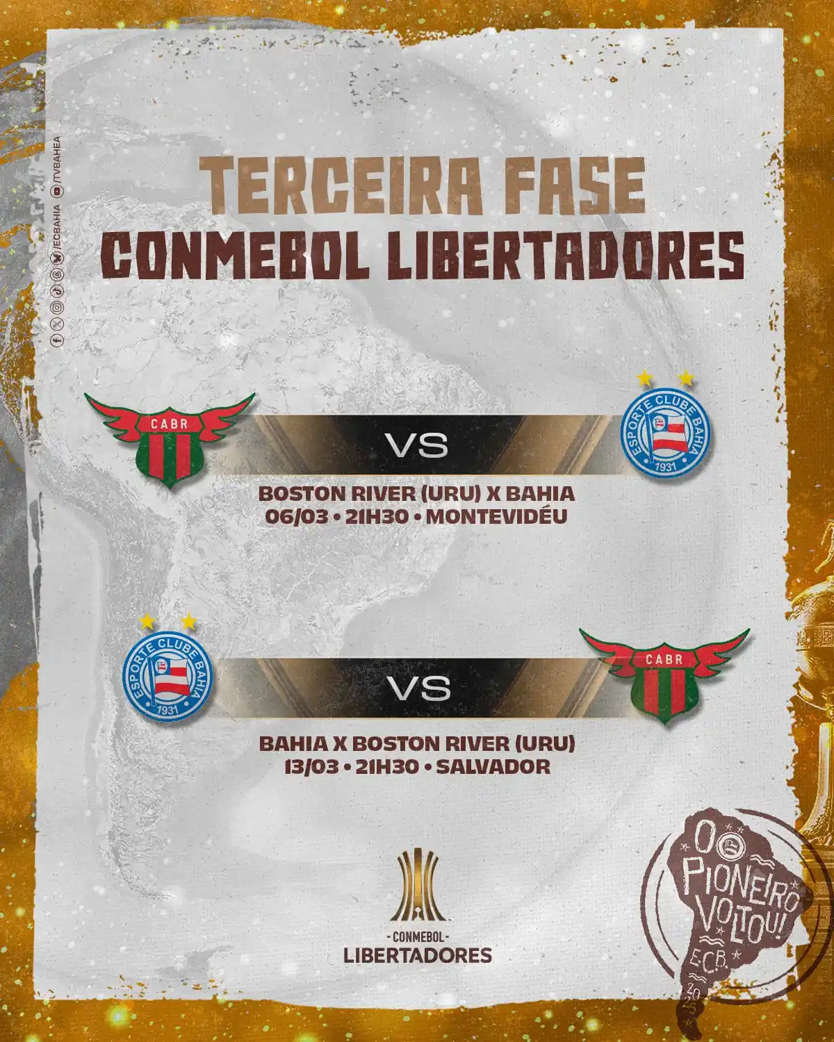 Image from Esporte Clube Bahia: 🗓️ Saiu a tabela! Nossos jogos contra o uruguaio Boston River serão n...