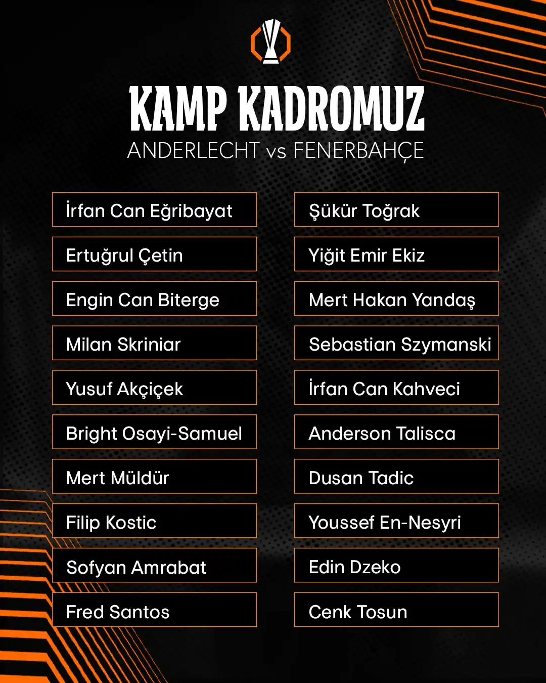 Image from Fenerbahçe: RSC Anderlecht maçı kamp kadromuz. <a class="text-blue-500 hover:u...