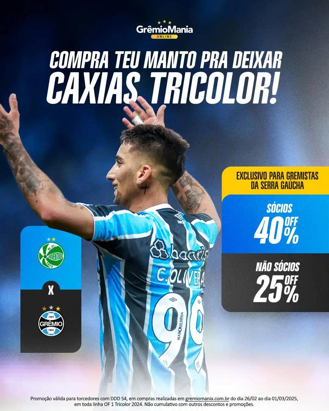 Image from Grêmio FBPA : OPORTUNIDADE ÚNICA 🇪🇪 Todos os gremistas da Serra terão desconto esp...