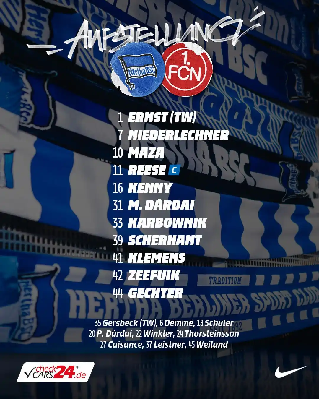Image from Hertha BSC 💙🤍: UNSER TEAM! 🤜🤛 ----- ⚽️ Hertha BSC – 1. FC Nürnberg (18:30 Uhr) 💻 ...