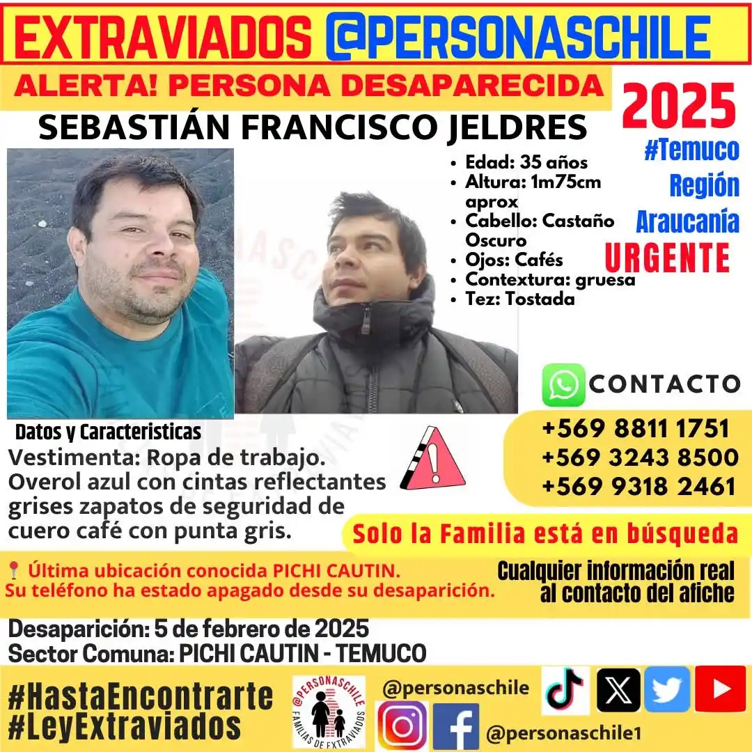 Image from IEC-CHILE: 📢 🚨 *COMUNICADO – SEGUIMOS BUSCANDO A SEBASTIÁN JELDRES* 📢🚨 en <a ...
