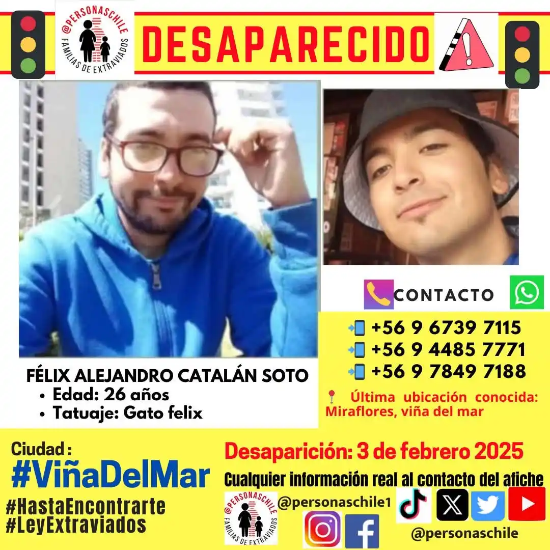 Image from IEC-CHILE: 📢 *URGENTE - BÚSQUEDA DE FÉLIX ALEJANDRO CATALÁN SOTO*📢 Se solicit...
