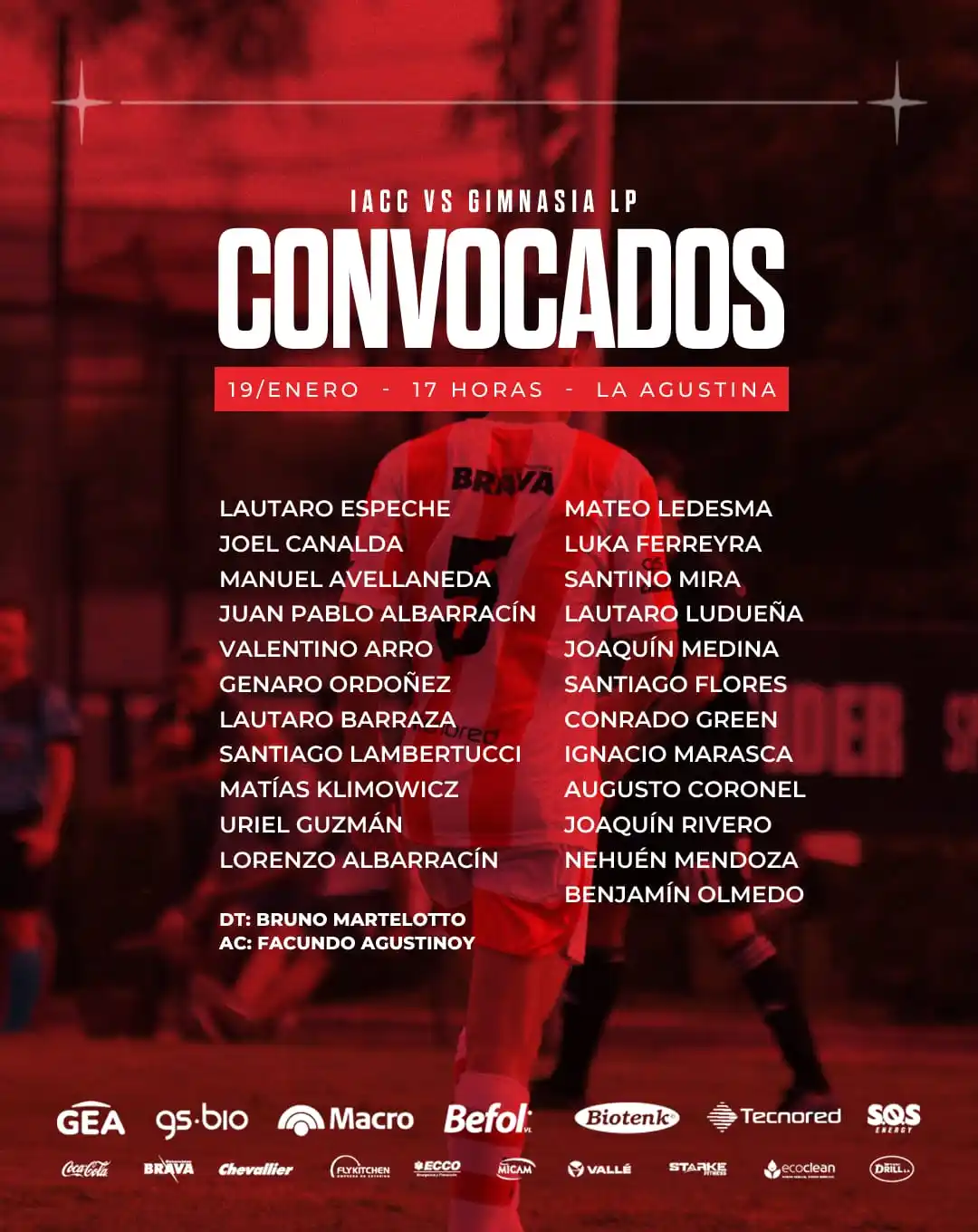 Image from Instituto ACC: 📋 Los 𝗰𝗶𝘁𝗮𝗱𝗼𝘀 por el DT Bruno Martelotto para el debut de la r...