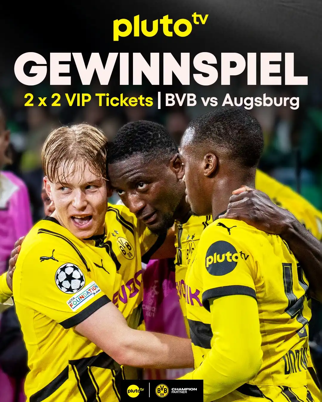 Image from kicker: *Erlebe den BVB live im SIGNAL IDUNA PARK!* Pluto TV verlost 2 x 2 VIP...
