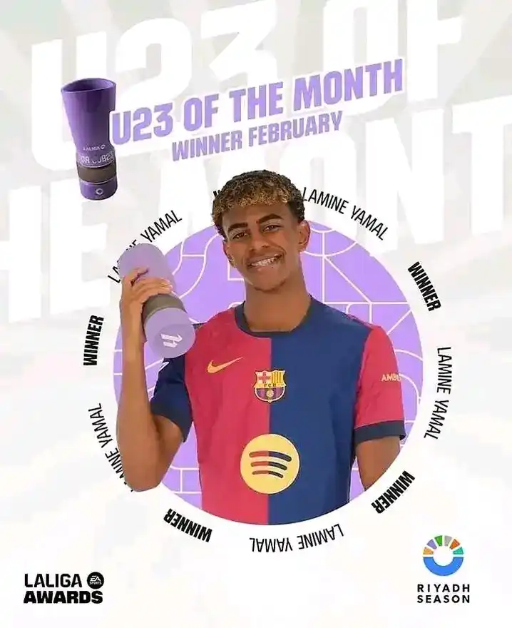 Image from La Casa Blaugrana 💙❤️ (FC Barcelona | Lamine Yamal | Lionel Messi): 🇪🇸🥇 Lamine Yamal a sido nombrado mejor jugador de la sub-23 del mes...