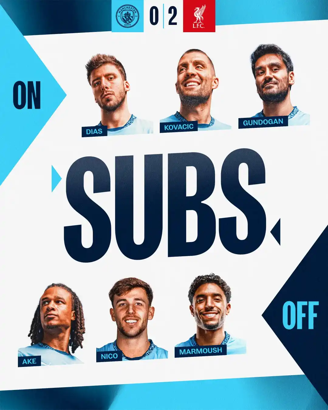 Image from Man City Português : 76' TROCA TRIPLA PARA O CITY ⬆️ Dias, Gundo e Kovacic ⬇️ Marmoush, Ak...