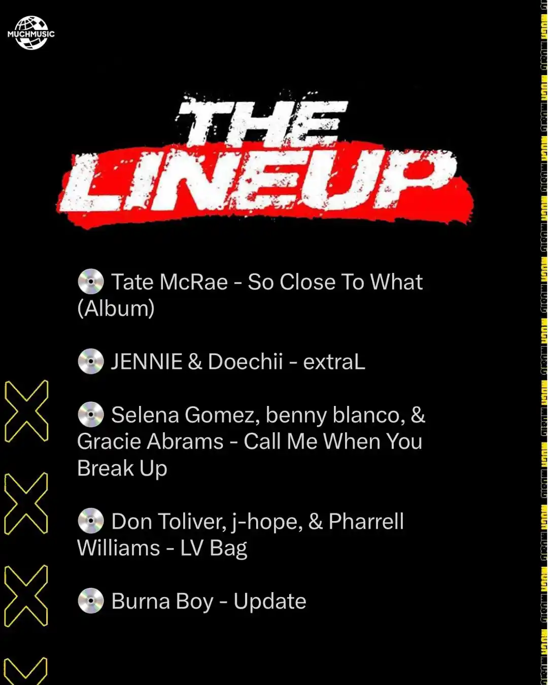 Image from MuchMusic: 🚨NEW MUSIC DROPPING🚨 What will you be listening to first tonight? <...