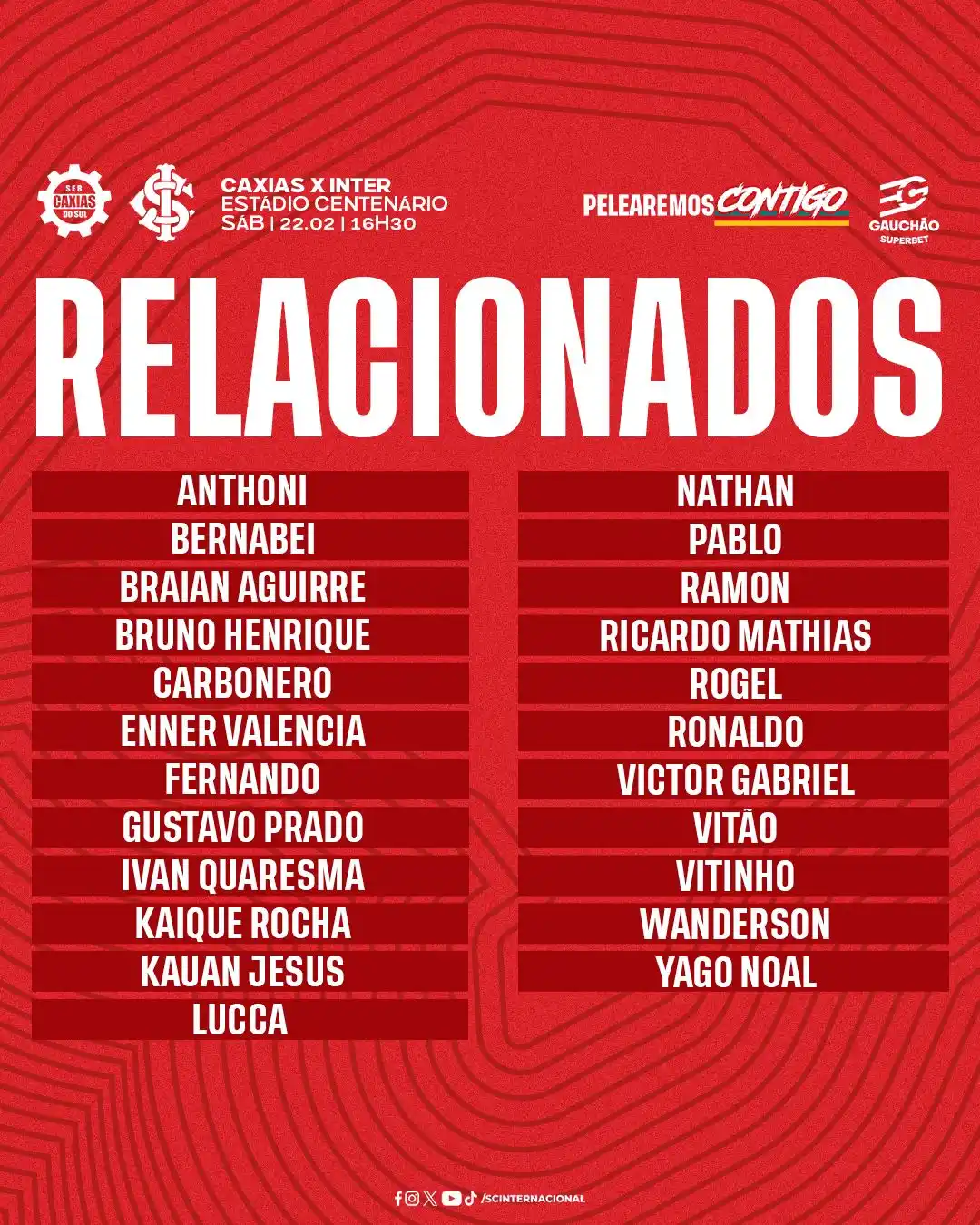Image from Mundo Colorado | Inter Oficial: 📝 Nossos jogadores relacionados para o jogo de ida da semifinal. <a c...