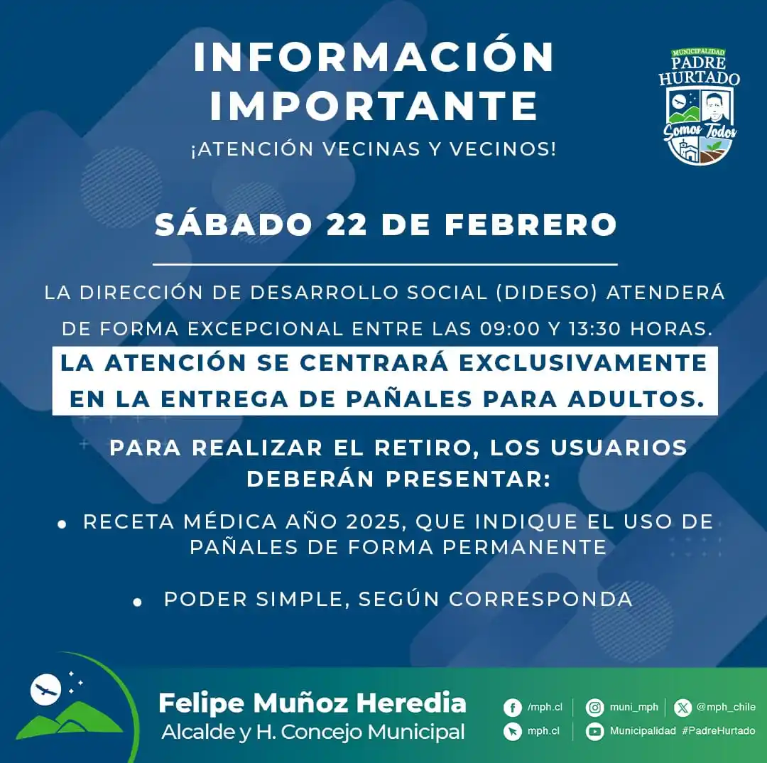 Image from Muni_mph: SÁBADO 22 DE FEBRERO | ATENCIÓN EXCEPCIONAL DIDESO 🔹 Vecinas y veci...