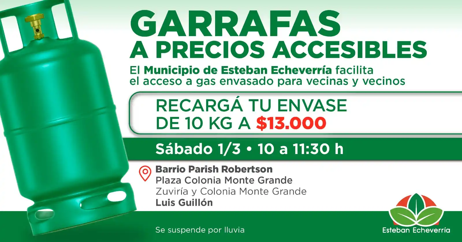 Image from Municipio Esteban Echeverría: El sábado 1 de marzo a las 10 horas acercaremos garrafas a un precio a...