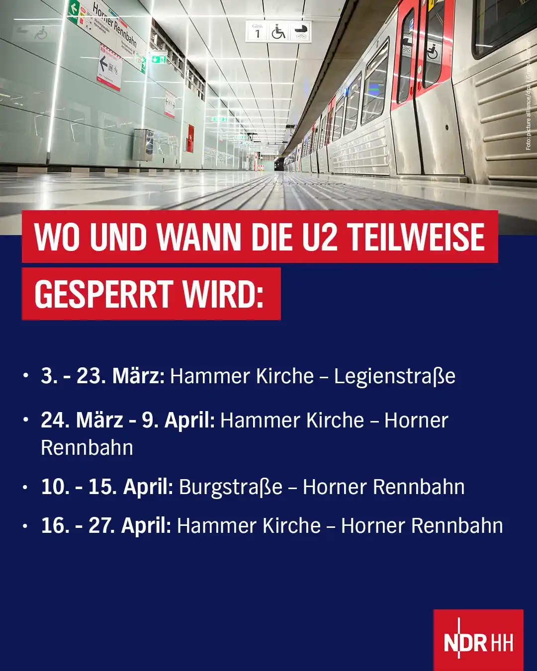 Image from NDR Hamburg: 🚌 Fahrgäste der U-Bahnlinie 2 müssen sich ab Montag auf eine längere ...