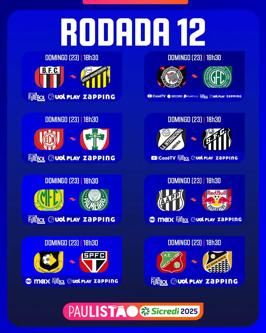 Image from Paulistão Sicredi: VAMOS PARA A ÚLTIMA RODADA DA PRIMEIRA FASE DO PAULISTÃO SICREDI! <a c...