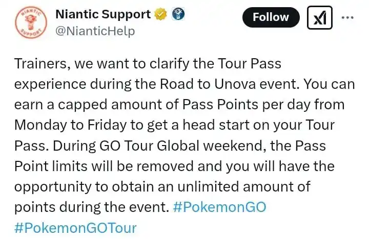 Image from Pokémon GO - Noticias / Novedades / Actualizaciones / Tips: "Entrenadores, queremos aclarar la experiencia del Pase del Tour duran...