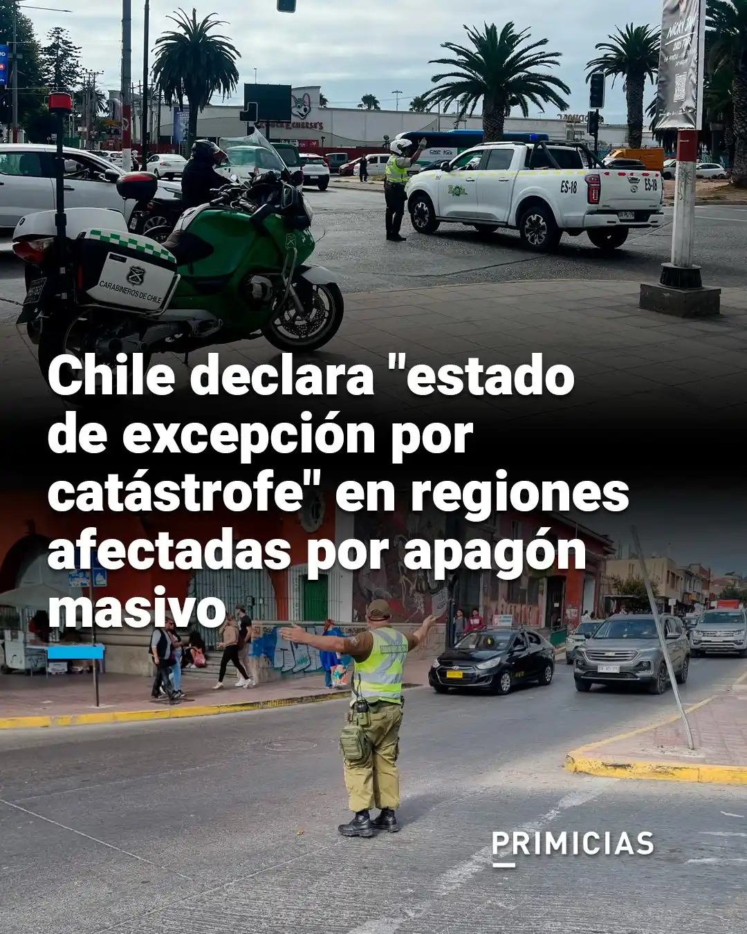 Image from PRIMICIAS: 🌎 INTERNACIONAL Chile enfrenta inusual apagón masivo que colapsa ser...