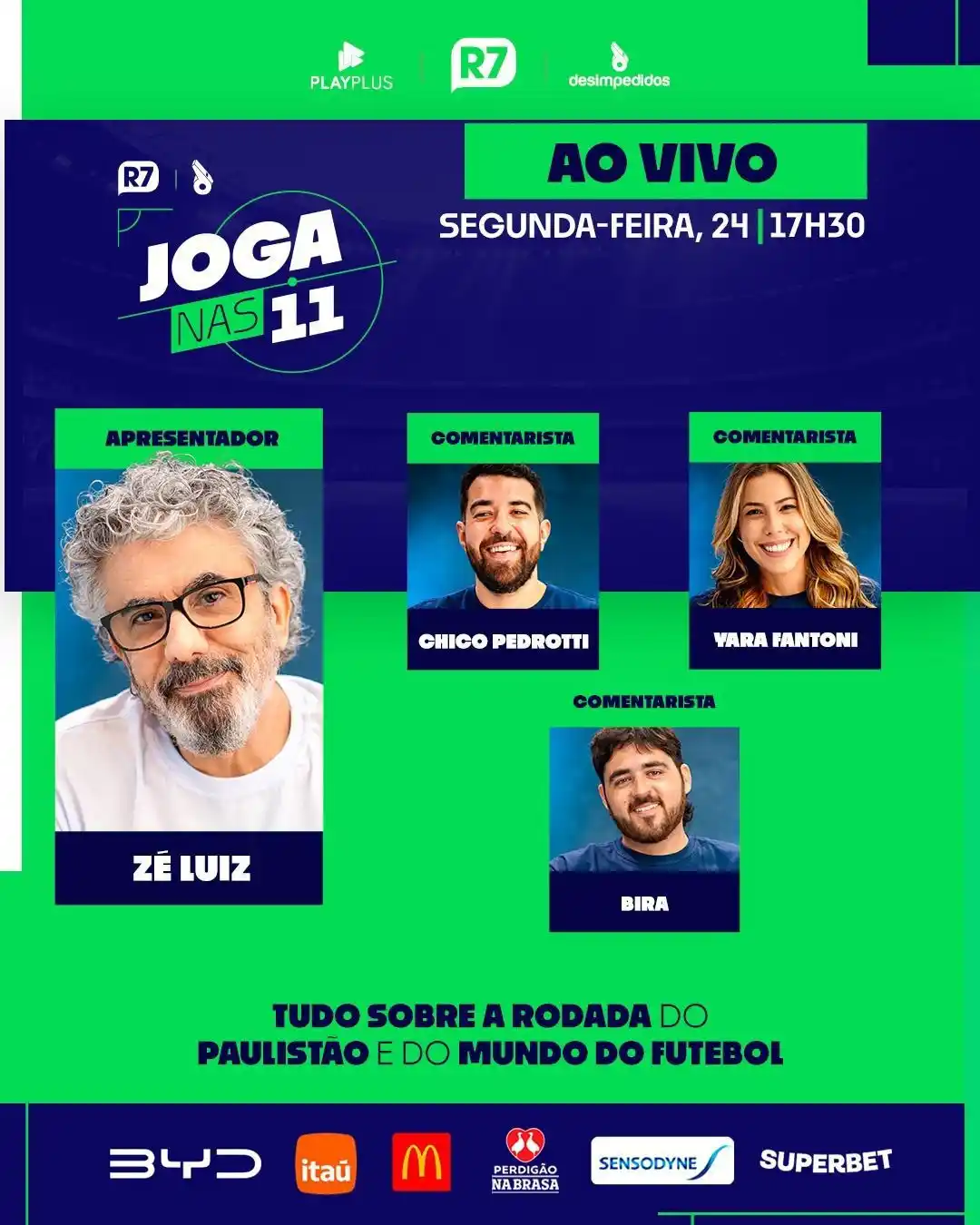 Image from Record TV: Nesta segunda (24), às 17h30, acompanhe mais uma edição do Joga Nas 11...