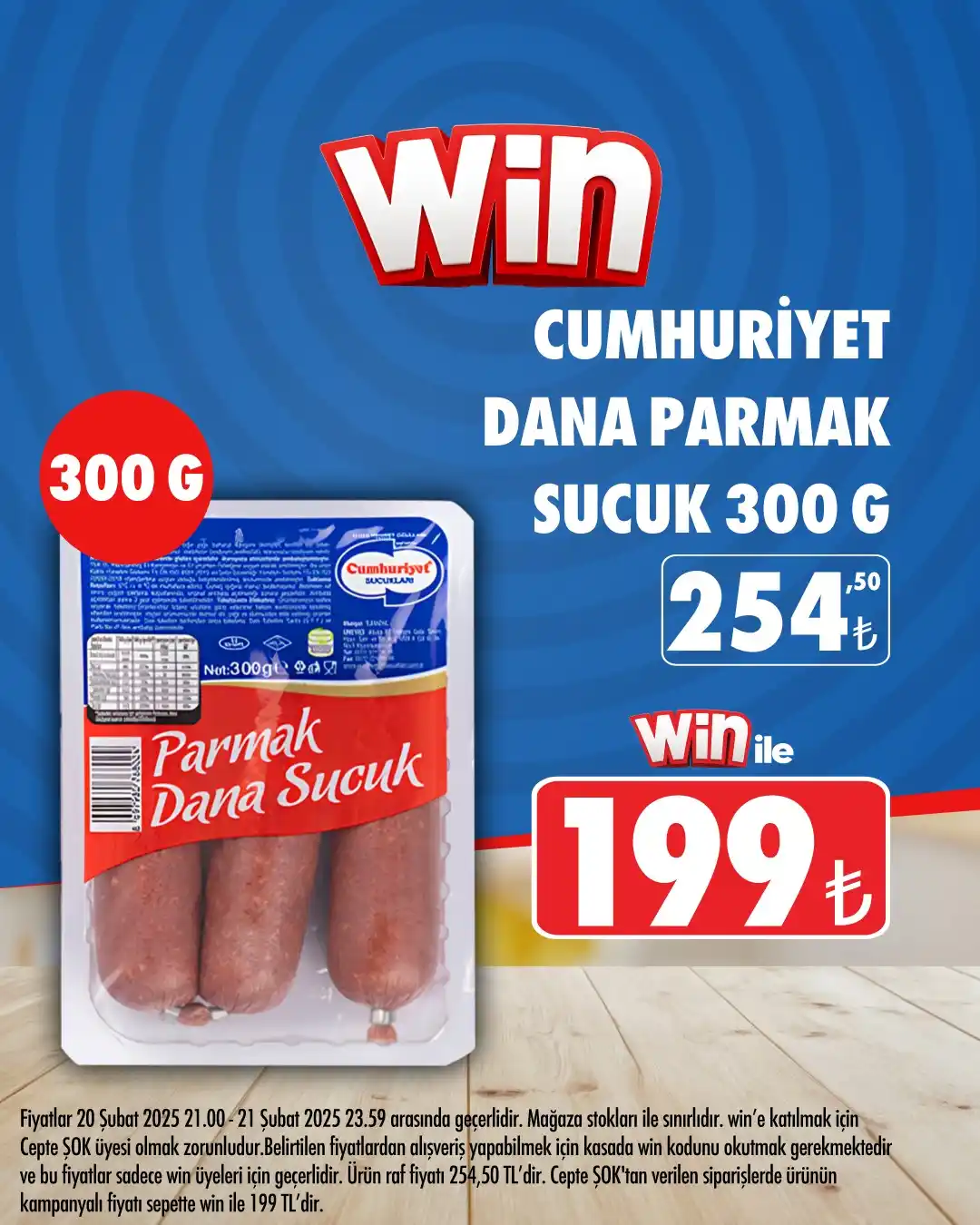 Image from Şok Marketler: win’li Ol Kazan! 🤩 Bugün Cumhuriyet Dana Parmak Sucuk 254,50₺ yerine...