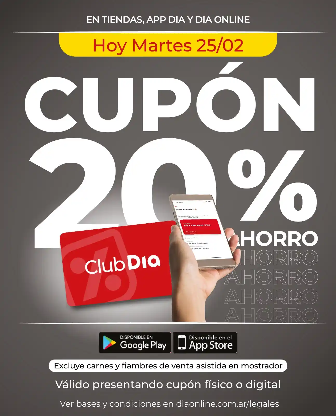 Image from Supermercados Dia Argentina: 🗣 *¡SOLO X HOY!* 😉   👉Cupón ClubDia Exclusivo 🙌 *¡20% de Descuento...
