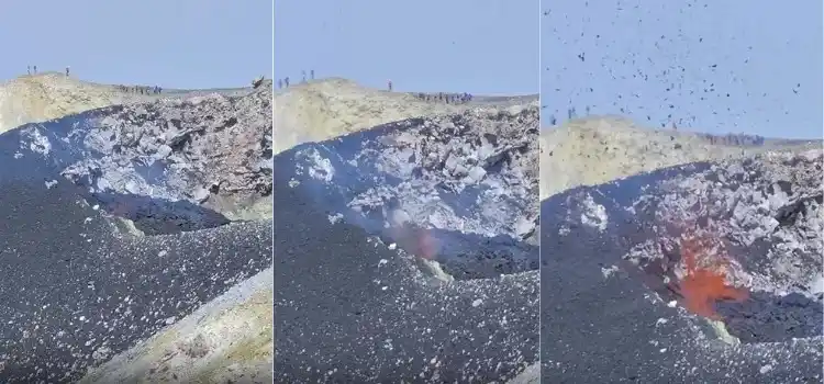 Image from Teyit: ❌ Bu video Santorini'deki yanardağı değil, Sicilya'daki Etna Yanardağı...