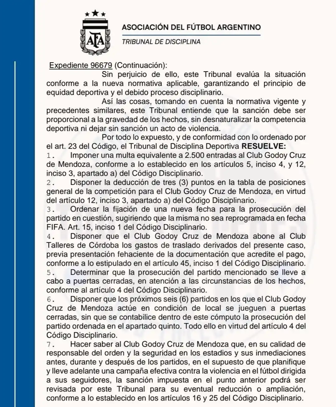 Image from 🔵⚪️ 𝗧𝗢𝗗𝗢 𝗧𝗔𝗟𝗟𝗘𝗥𝗘𝗦 🔵⚪️: 🚨LA SANCIÓN del Tribunal De Disciplina a <a class="text-blue-500 hove...