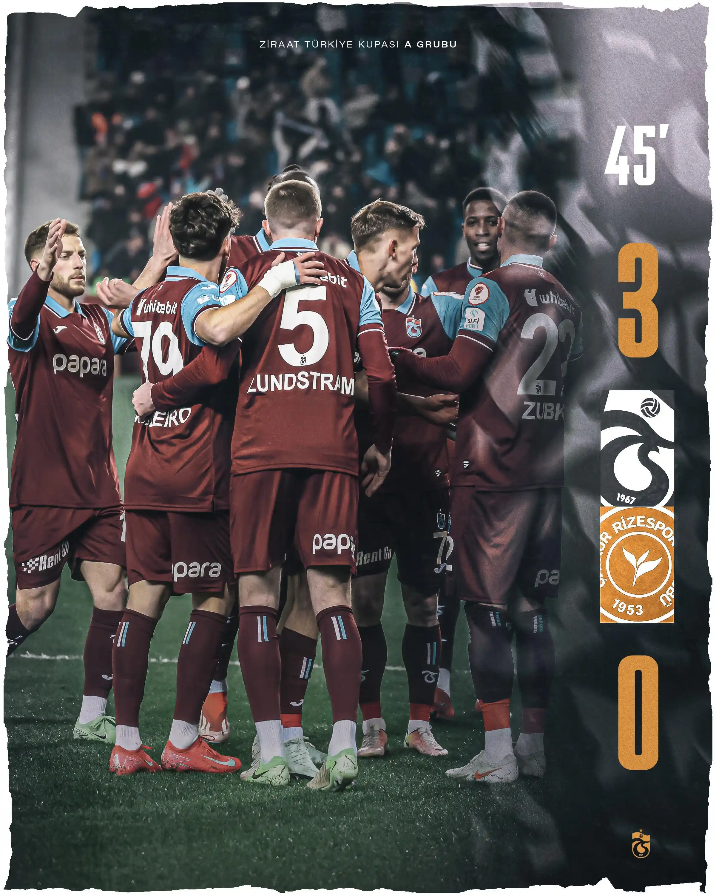 Image from Trabzonspor: ⏱ 45' Karşılaşmanın ilk yarısı tamamlandı. Trabzonspor 3-0 Çaykur R...