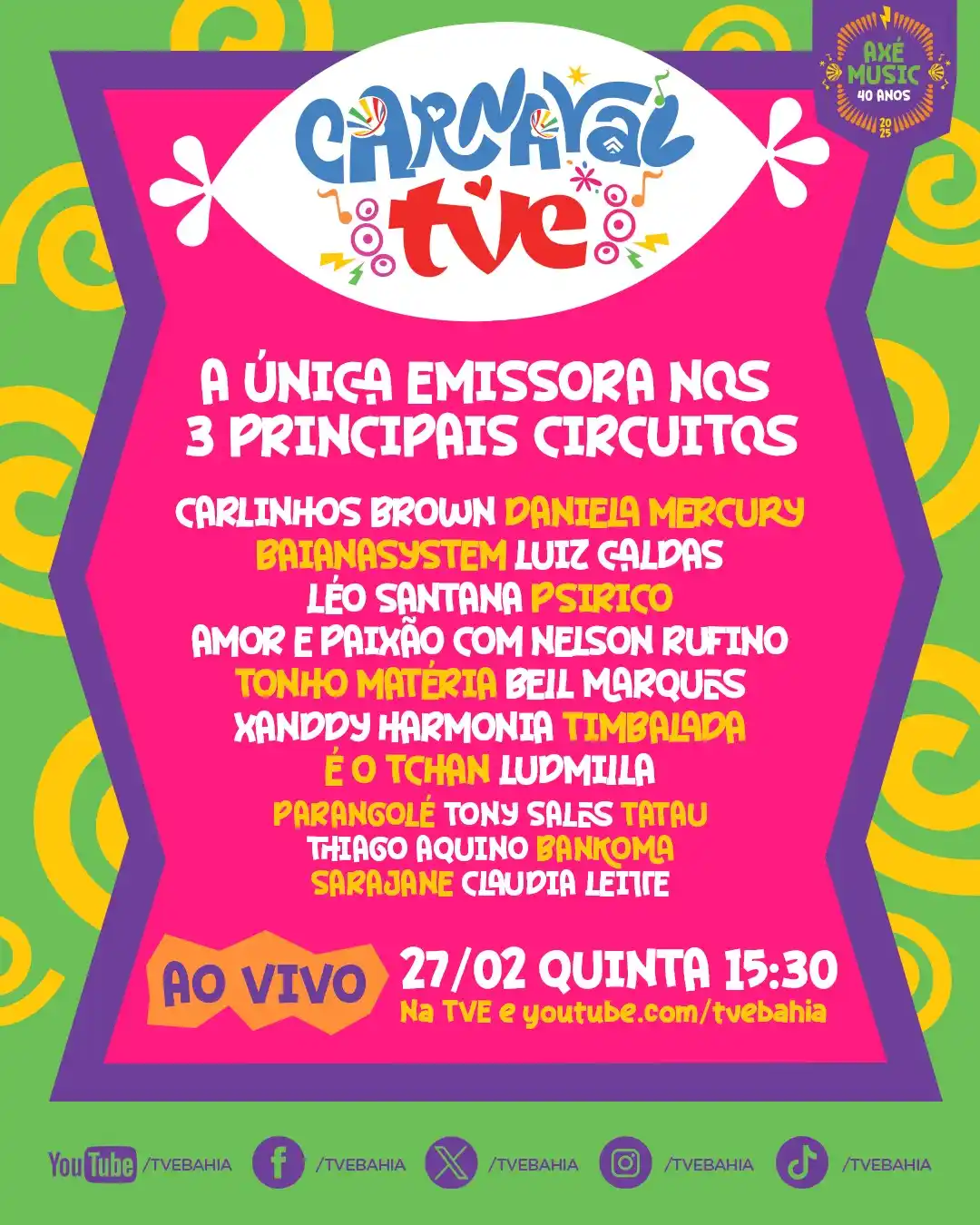 Image from TVE Bahia: O Carnaval começou, e a TVE tá na área! 🎉 A folia mais esperada do a...