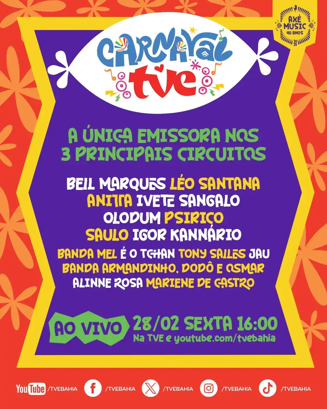 Image from TVE Bahia: Hoje tem mais folia na tela da TVE! 🎉 Estão prontos para mais um dia...