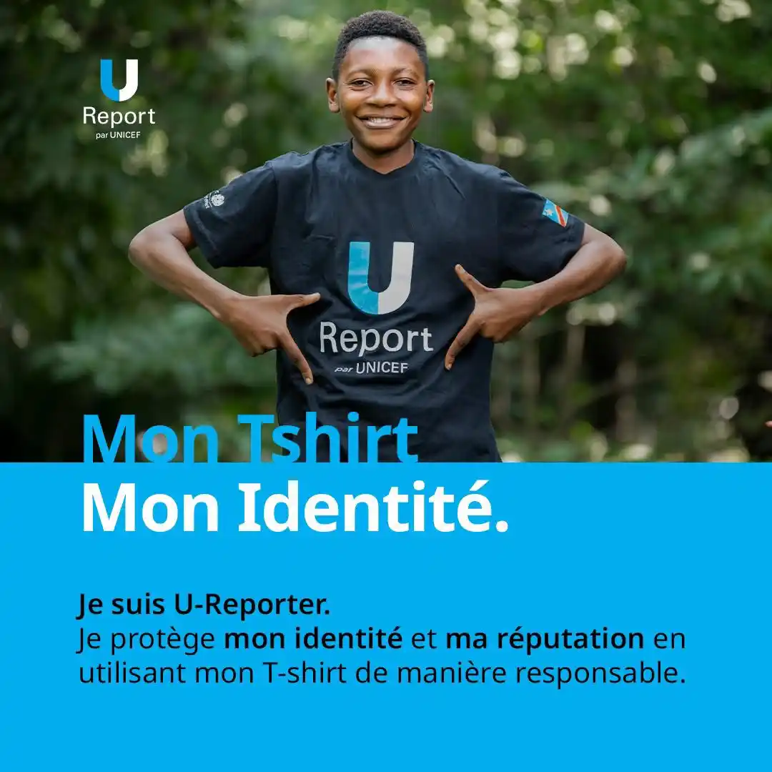 Image from U-Report RDC: ✋🏾 Salut U-Reporter,  🤩 Ton t-shirt U-Report est l'élément principal...