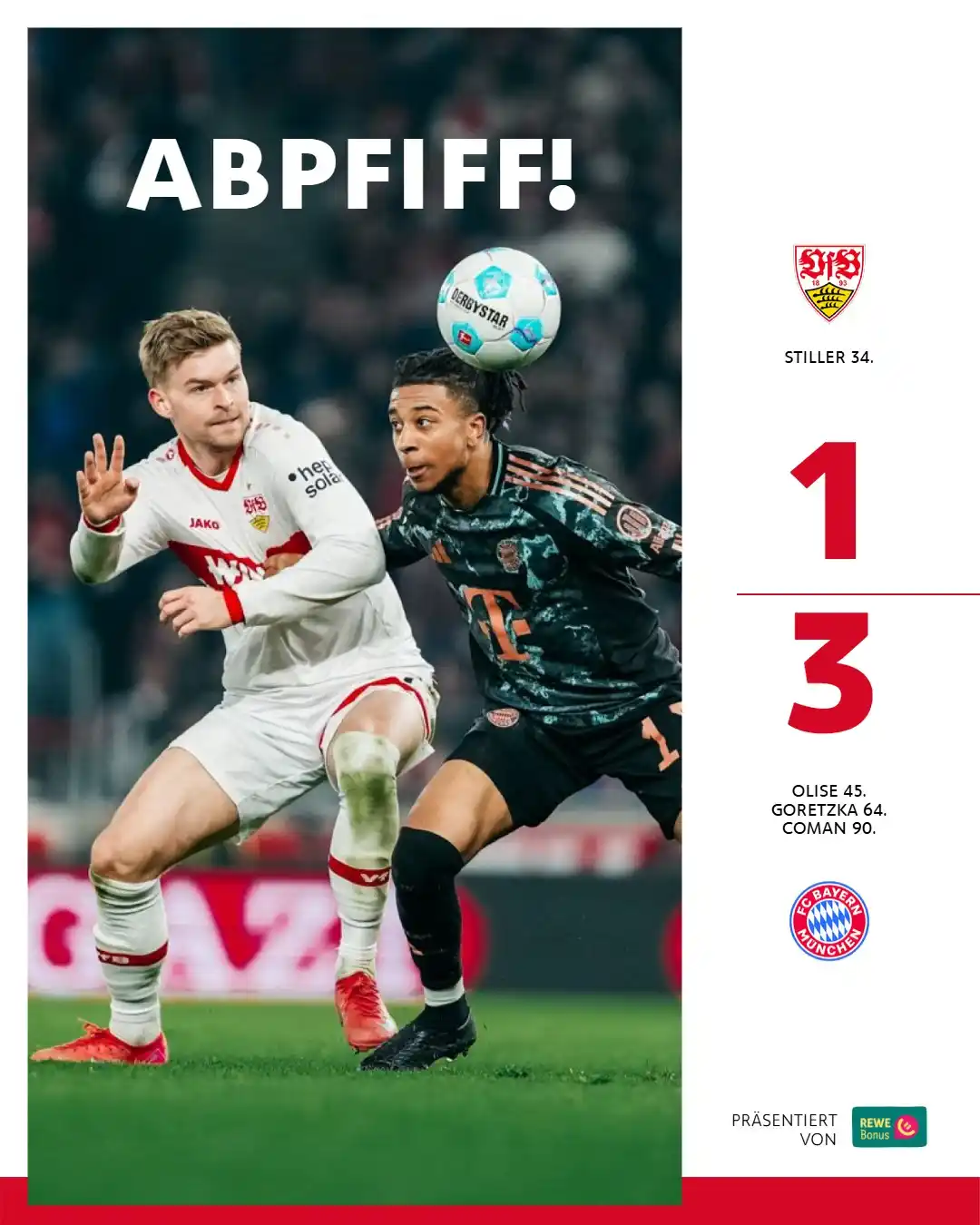 Image from VfB Stuttgart: Schade. Wir verlieren unser Heimspiel gegen den FC Bayern München mit ...
