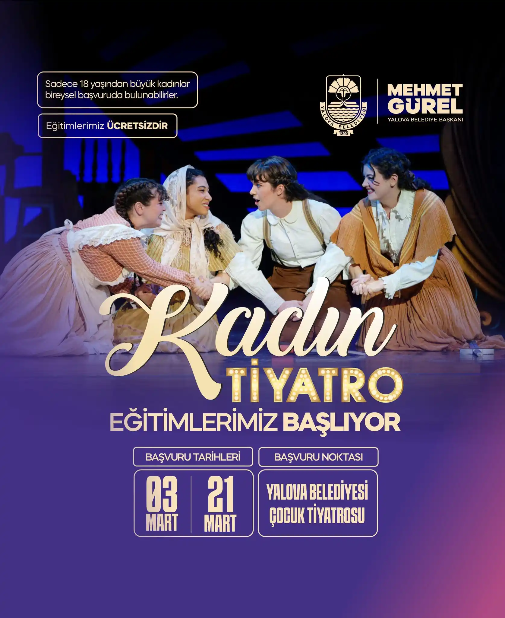 Image from Yalova Belediyesi: Yalova Belediyesi Kadın Tiyatro Kursu Eğitimlerimiz Başlıyor! 🎭✨ Eğe...