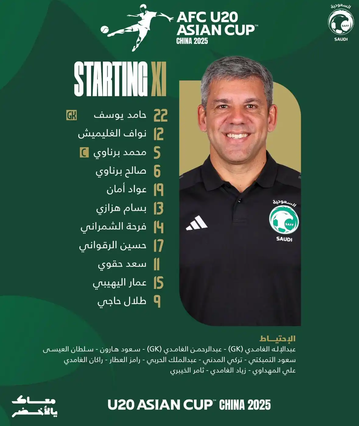 Image from عالم الهلال | ALHiLAL🇸🇦: قائمة أخضر 20 لمباراة النهائي📋🇸🇦! فالكم التوفيق ياصقورنا . <a ...