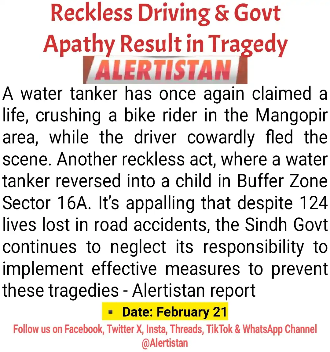 Image from Alertistan: *Alertistan Road) Accident Alert | Karachi*  <a class="text-blue-500 h...