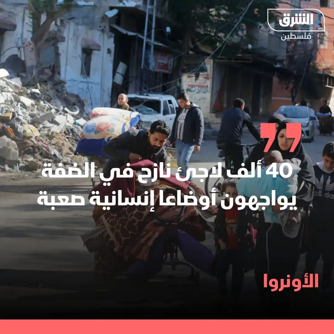 Image from الشرق فلسطين: الأونروا:" 40 ألف لاجئ نازح في الضفة يواجهون أوضاعا إنسانية صعبة". <a ...