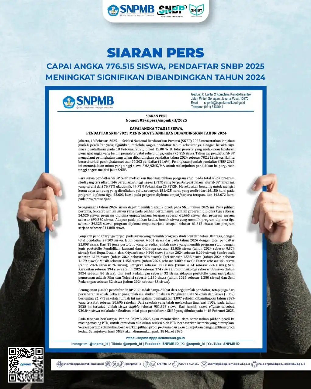Image from AMBIS SNBT & UJIAN MANDIRI GANG📚: SIARAN PERS: CAPAI ANGKA 776.515 SISWA, PENDAFTARAN SNBP 2025 MENINGKA...