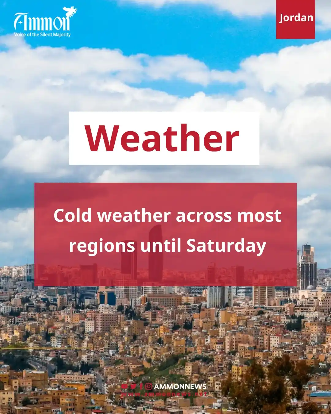 Image from Ammon News English : Cold weather across most regions until Saturday https://en.ammonnews.n...