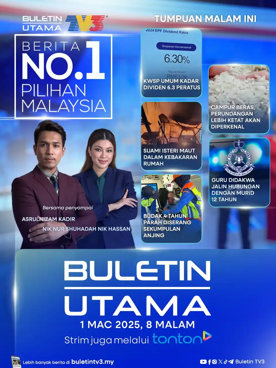 Image from Buletin TV3: BERITA TUMPUAN BULETIN TV3 | 1 MAC 2025 Dividen KWSP: 6.30 peratus ba...