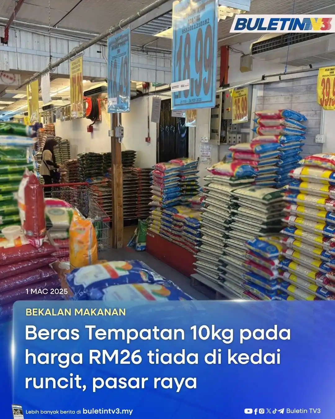 Image from Buletin TV3: BEKALAN MAKANAN | Sebanyak 24 juta kampit Beras Putih Tempatan (BPT) b...