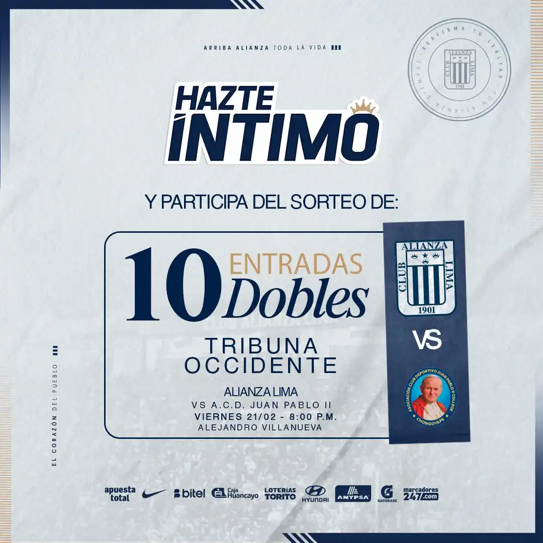 Image from Club Alianza Lima Oficial: ¡𝑺𝑶𝑹𝑻𝑬𝑶 𝑯𝑨𝒁𝑻𝑬 𝑰́𝑵𝑻𝑰𝑴𝑶! ⚪️🔵 Suscríbete a Hazte íntim...