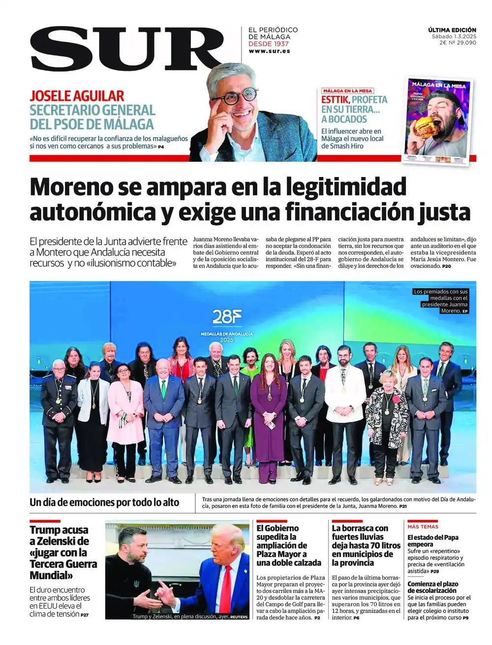 Image from Diario SUR: 📰☕ *¡¡Buenos días!! La portada de hoy destaca que Juanma Moreno se am...